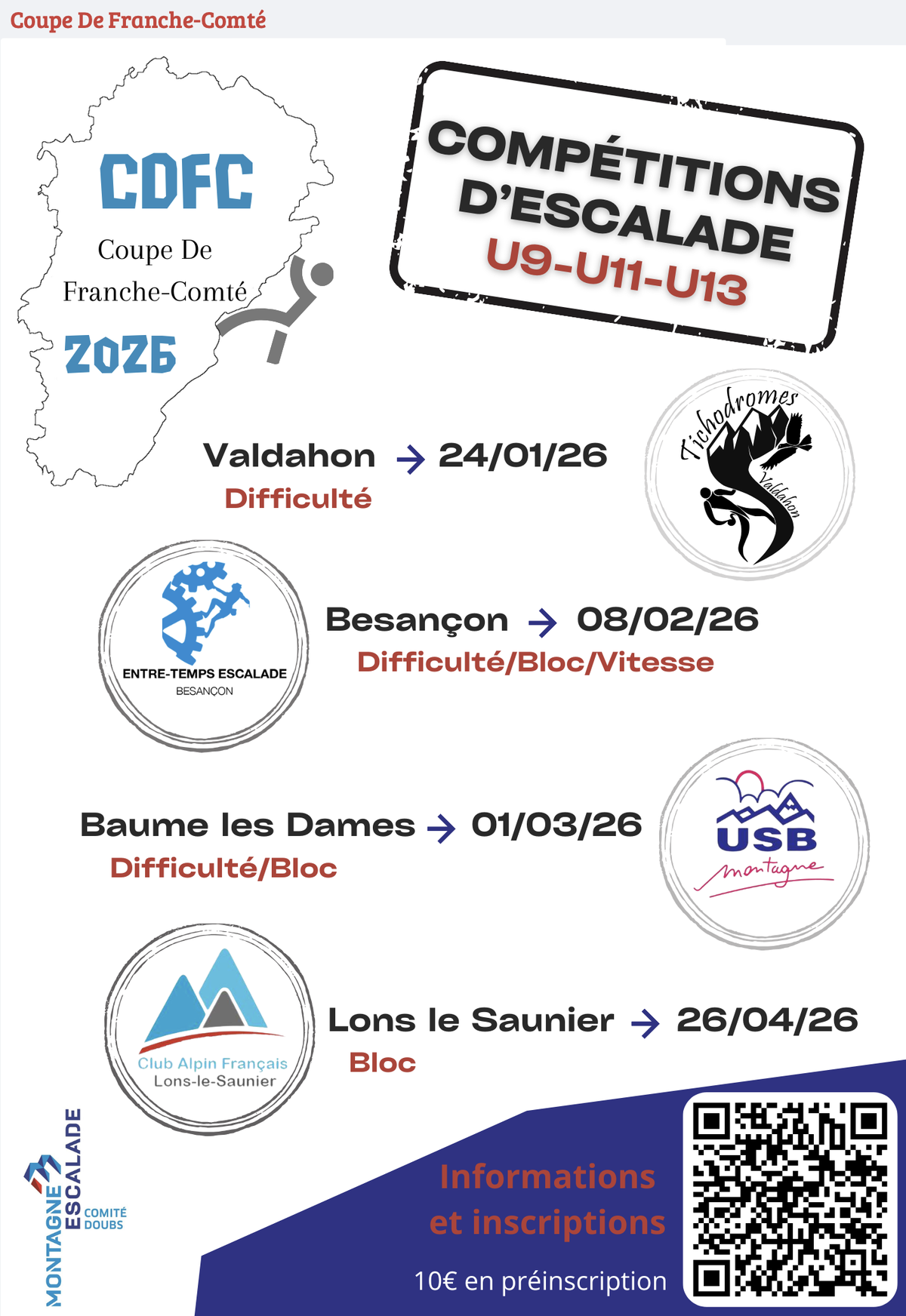 Coupe de Franche-Comté d'escalade 2026 : première étape à Valdahon